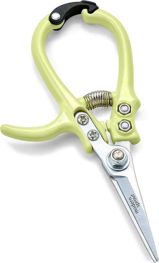 Modern Sprout Pruning Shears for Gardening, Herb Snips, Flower Cutting Scissors, Indoor Plant Shears, Lightweight, Ergonomic, Carbon Steel Blade, Easy-Lock Safety, Aesthetic (Chartreuse)