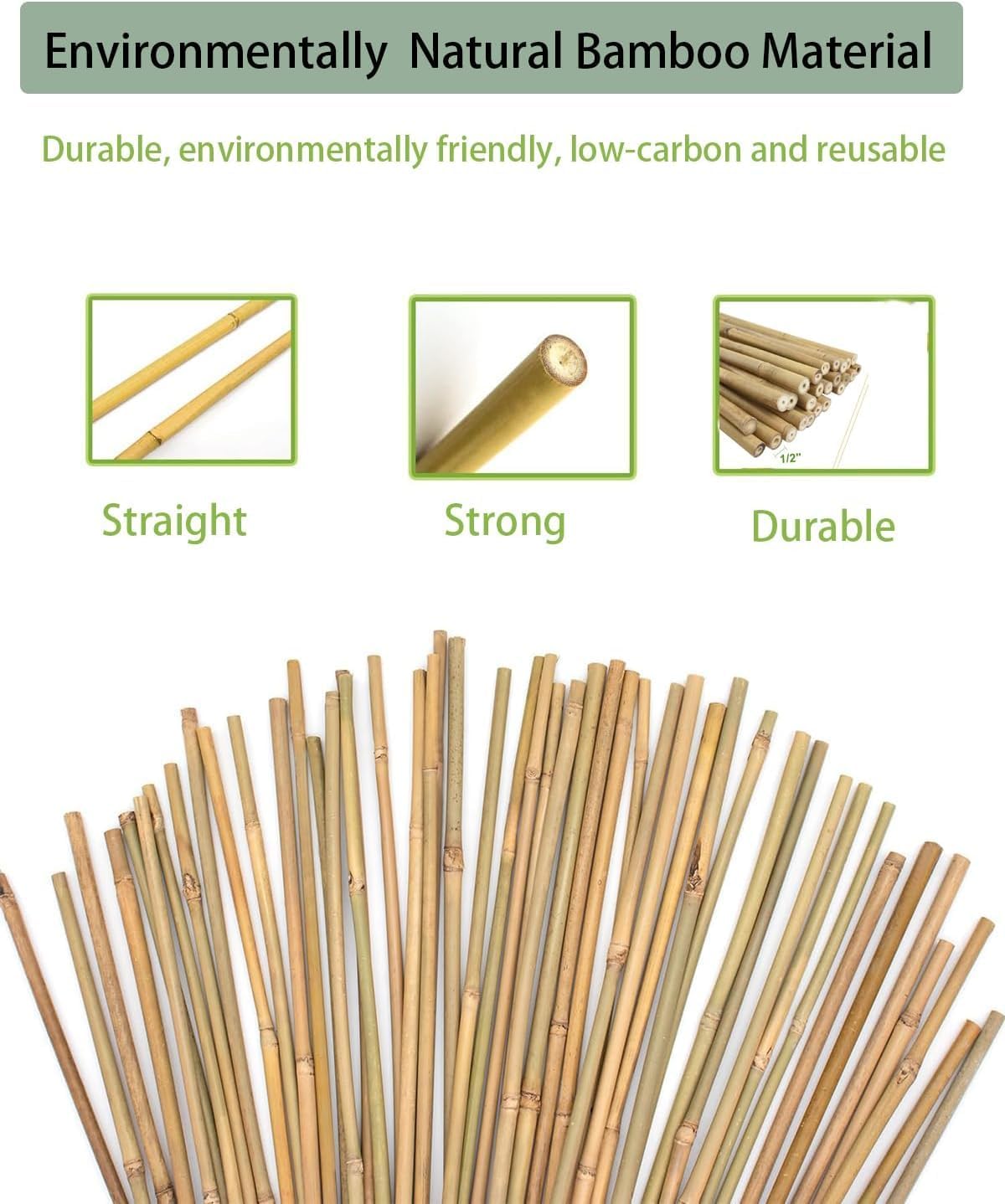 60 Pack 58 inch Bamboo Stakes for Plant with 200 Twist Ties Bamboo Sticks Plant Support Garden Stakes Poles for Tomatoes Cucumber Grapes Pole Beans Trees Potted Dahlia Flowers