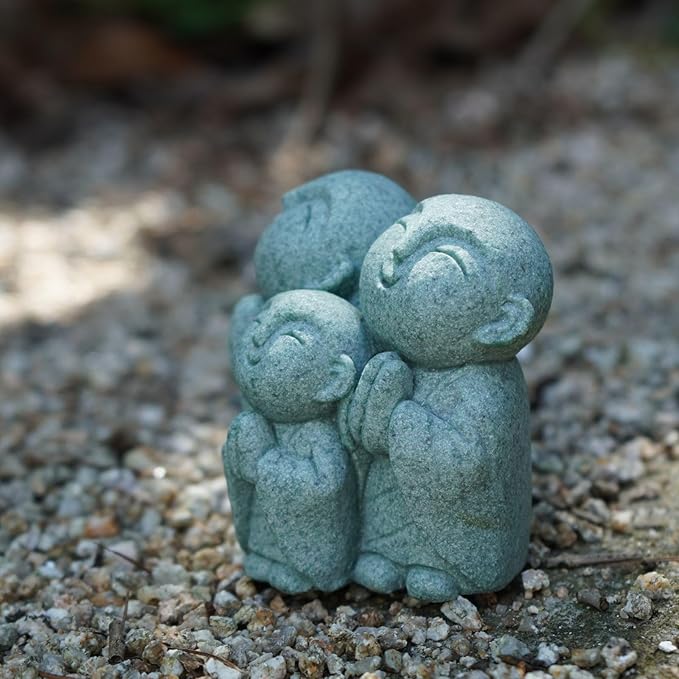 OwMell 3 Japanese Jizo Statue Stone Japanese Buddha Jizo Monk Statue Figurine Memorial Statue Aquarium Decoration Garden Outdoor Ornament 3" - Praying