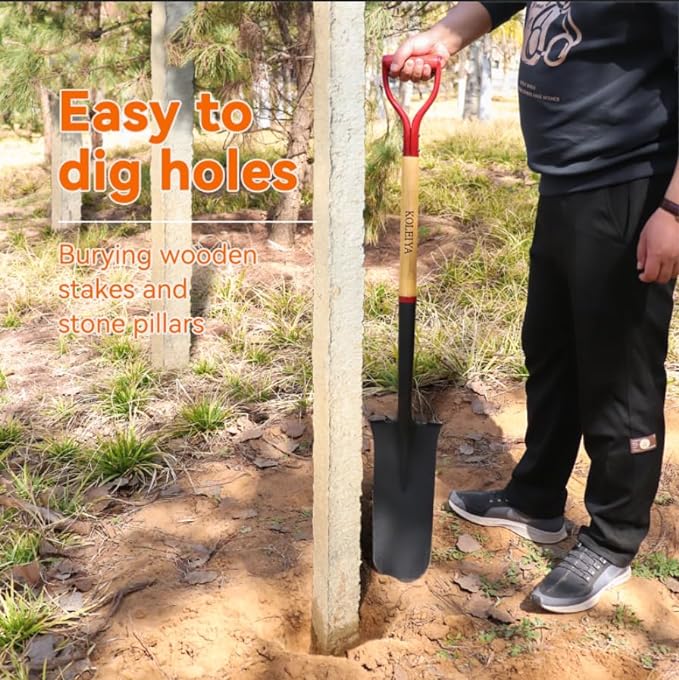 Drain SpadeShovel, Garden Spade Shovels for Digging Heavy Duty, Trenching,Planting,Transplanting,Metal Y-Grip,Wooden Handle,45Inch