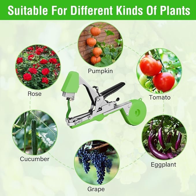 Plant Tying Machine Garden Vine Tying Tape Tool Plant Binding Machines Plant Tape Gun Plant Binder Agriculture Tapetool with 10000 PCS Staples and 20 Rolls Green Tape for Tomato Grape Pepper
