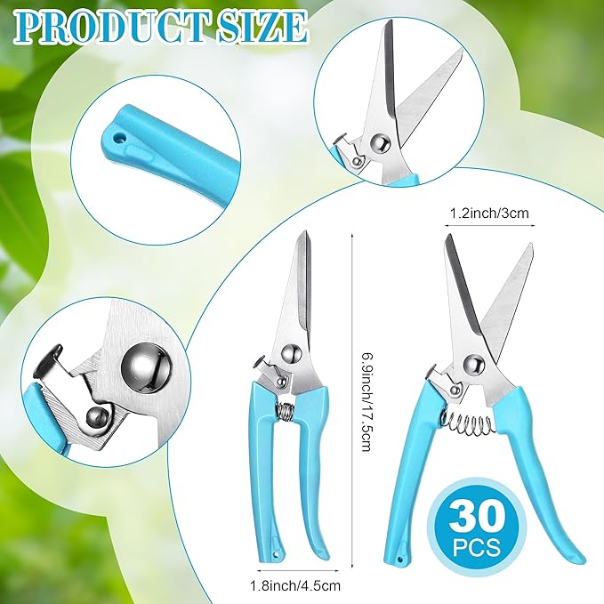 Chumia 30 Pcs Garden Flower Shears Pruning Scissors Heavy Duty Plant Scissors Trimming Garden Clippers Hand Tree Pruner for Yard Gardening Plants Hedge Flower Tree Cutting Secateurs (Blue)