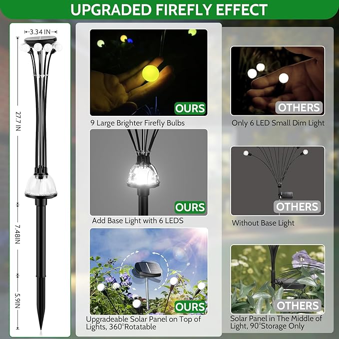 AOSEA Solar Garden Lights Outdoor, Solar Fairy Sway by Wind, RGB Color Firefly for Patio Pathway Outdoor Garden Yard Sidewalk Decoration, Gardening Gifts for Outdoor Lighting (4 Pack)