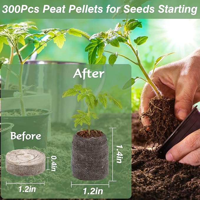 ZeeDix 300 Pcs (30mm) Peat Pellet Fiber Soil Plant Seed Starters - Seed Starter Pellets Pods Compressed Peat Pellets for Grow Herbs, Plant,Flowers and Vegetables