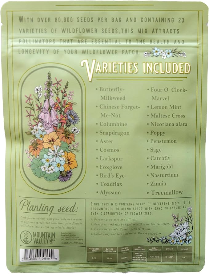Wildflower Seeds Bulk, 2 Oz. 80,000+ Seeds, Butterfly and Hummingbird Seed Mix, 23 Non-GMO Varieties of Butterfly Garden Seeds for Planting - Hummingbird Flower Seeds, Butterfly Flower Seeds