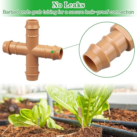 12 Pieces Drip Irrigation Barbed Cross Fittings： 1/2 Inch Drip Line 4 Way Connectors for 1/2" Drip Irrigation Tubing Irrigation System Replacement Parts for Sprinkler Systems