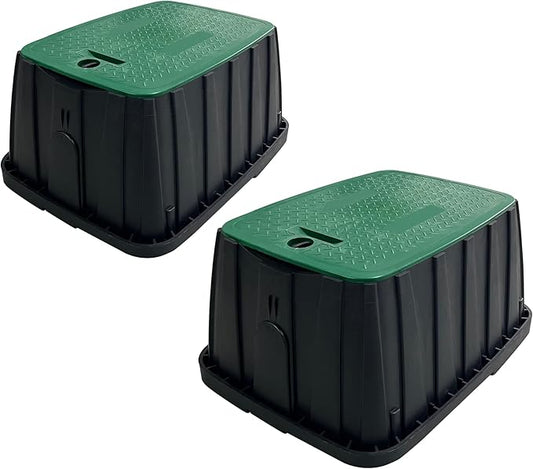 Durable PP Valve Box-2 Sets 19x14 In Jumbo Sprinkler Valve Boxes with Lockable Cover,Plastic Rectangular Irrigation Valve Box Overlapping Cover for Garden Yard Outdoor Lawn Grassland Inground