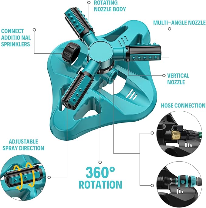 Lawn Sprinkler,Upgrade Garden Sprinkler Automatic 360 Degree Rotating Irrigation Grass Water Sprinkler System, Garden Hose Sprinkler for Yard/Built in 36 Units Angle Spray Nozzles-1Pack(Blue)