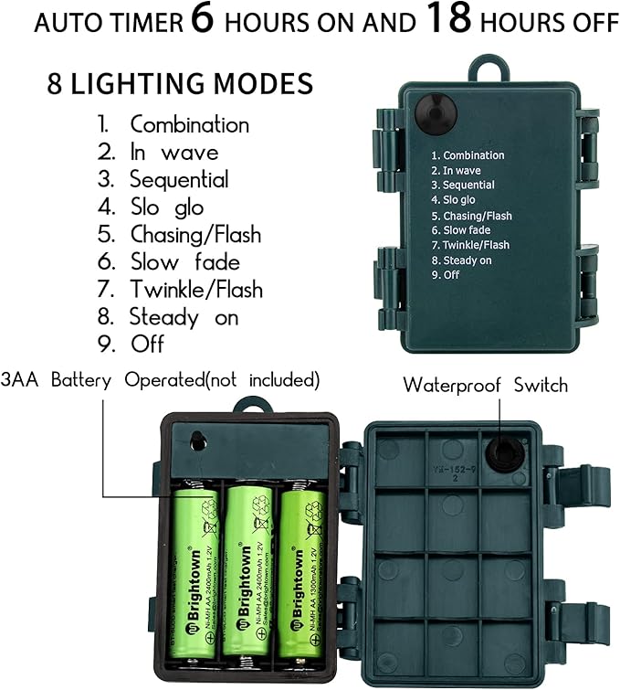 C6 LED Christmas String Lights - 2 Pack 20ft 60LED Battery Operated Strawberry String Lights with Timer and 8 Light Modes for Christmas Trees, Wreaths, Indoor Outdoor Xmas Decor, Multicolor