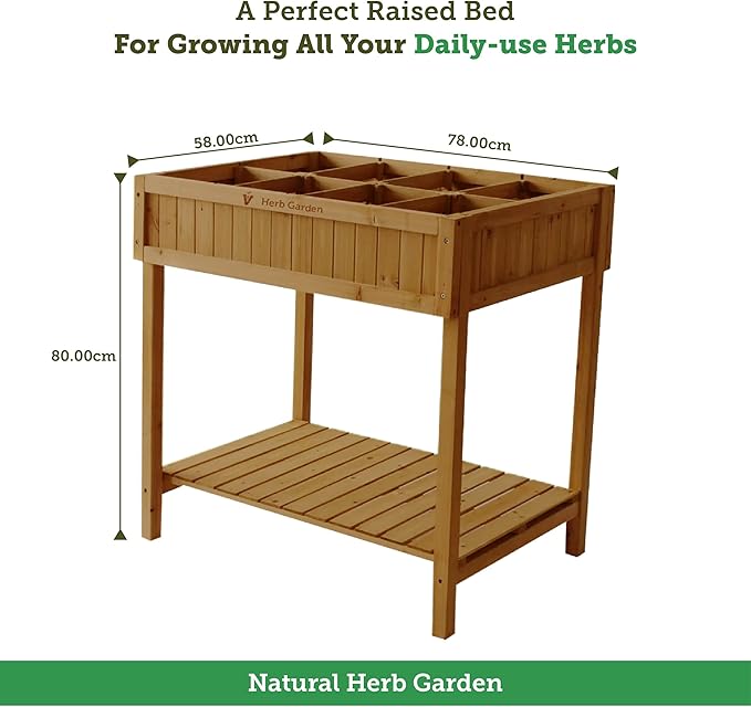VegTrug 8 Pocket Herb Garden, Wooden Herb Planter with Herb Snips, Natural