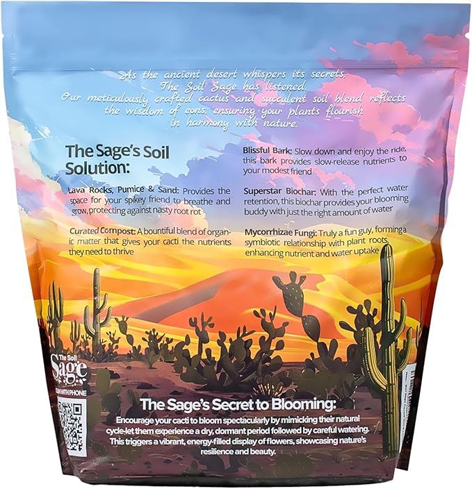 Soil Sage Cactus Soil 5Qt Premium High-Drainage Cactus & Succulent Potting Mix with Mycorrhizae Fungi - Meticulously Mixed by Hand, Ready to Use - Made in U.S.A.