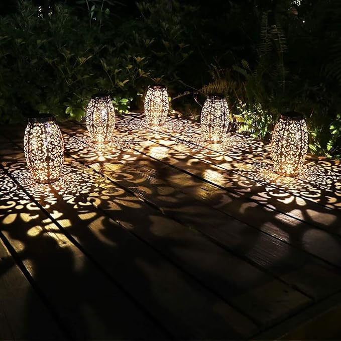 Kaixoxin 2 Pack Solar Lantern Lights for Hanging or Table Outdoor Solar Light for Patio Courtyard Garden (Silver-2pack)