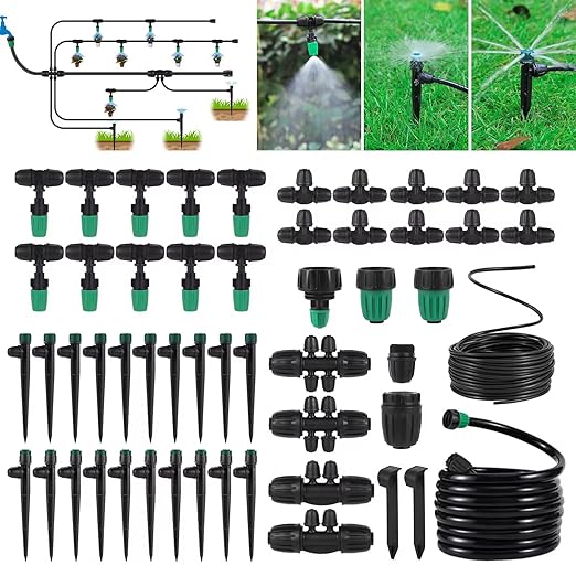 Leak-Proof Drip Irrigation Kit,Quick Connect Irrigation System,2025 New Lock Barbed Garden Watering System with 1/4 inch 1/2 inch Irrigation Tubing Hose for Garden,Raised Garden Bed, Lawn