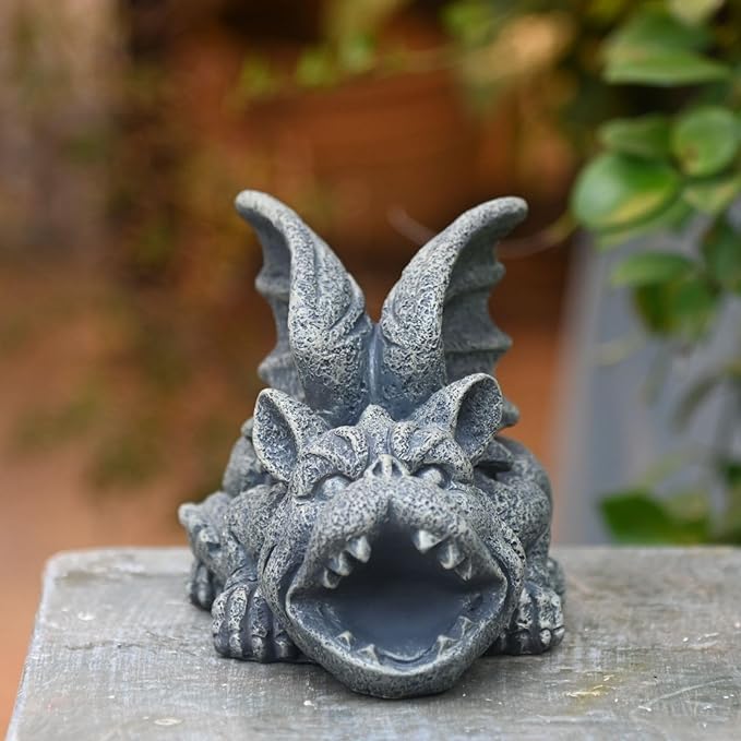 OwMell Gargoyle Statue Garden Guardian Sculpture Figurine Gothic Indoor Outdoor Garden Decor Statue 7 Inch - Lying