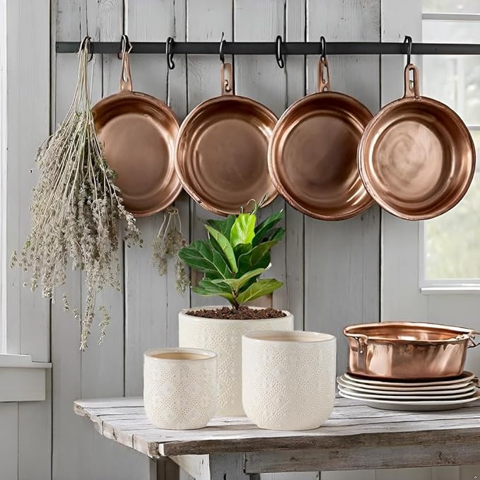 Docrin Ceramic Plant Pots Indoor：6.5+5.3+4 Inch Planters with Drainage Holes for Home/Office - Set of 3 / White