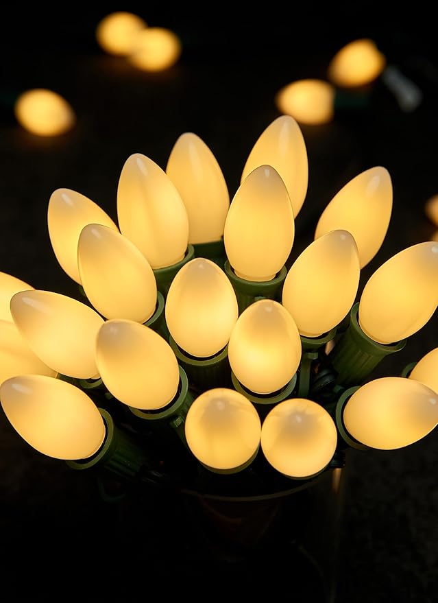 Multicolor C7 LED Christmas String Lights, 50FT 50 Lights C7 Vintage Christmas Lights, Commercial Connectable Christmas Tree Lights for Xmas Holiday Roofline Garden Wedding Decor, Warm White