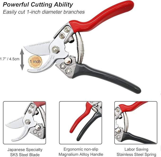 Pruning Shears [Made in Japan] Professional 7.5 Inch Premium Plant Garden Scissors Secateurs with Ergonomic Handle, Bypass Hand Pruners Branch Gardening Clippers for Plants