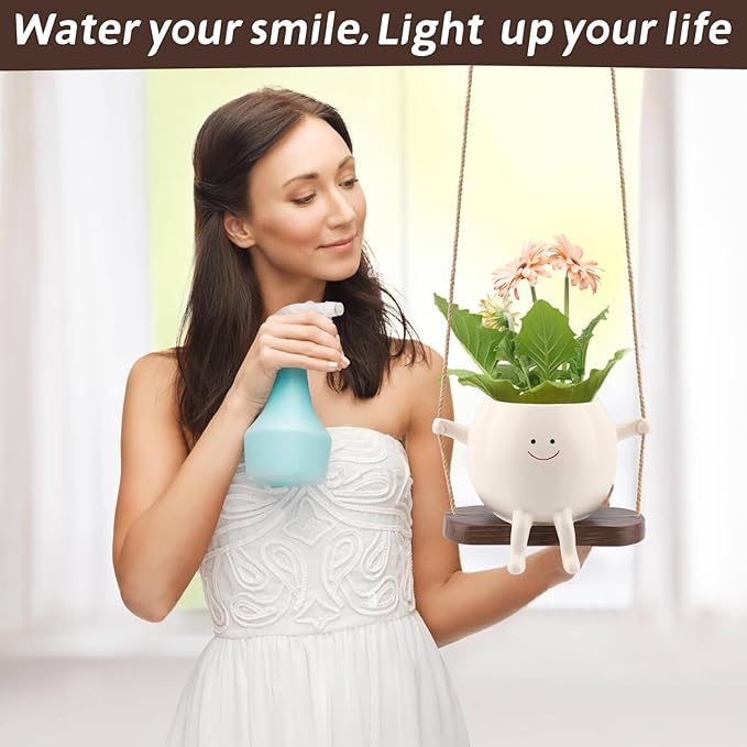 Large Size Swing Face Hanging Planter Pot for Indoor Outdoor Plants, Cute Swinging Plant Pot, Hanging Flower Pots, Face Planter Pot Head, Resin Succulent Planter, Valentines Day Gifts for Her