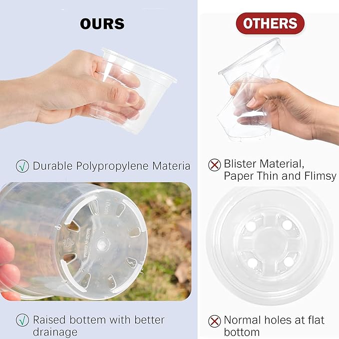 Hourleey 36 Pack 4/5/6/7 Inch Clear Nursery Pots for Plants, Plant Pots with Drainage Holes, Transparent Seedling Pots for Seed Starters Planter Flower