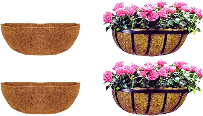 Maxona 16 inch 2 Pack Trough Rectangular Coco Liner for Window Box Planter: Thick Coconut Coir to Support The Soil Replacement for Wall Hanging Basket, Rectangle Pre-Formed Fiber Husk, Garden Fence