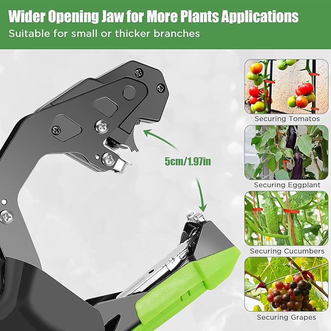 Plant Tying Machine Upgraded, Gardening Tape Tool Tapener Gun Lightweight with 12 Rolls of Tape, 1 Boxes Staples for Garden Vegetables, Grape, Tomato, Cucumber, Pepper & Flower Planting (Green)