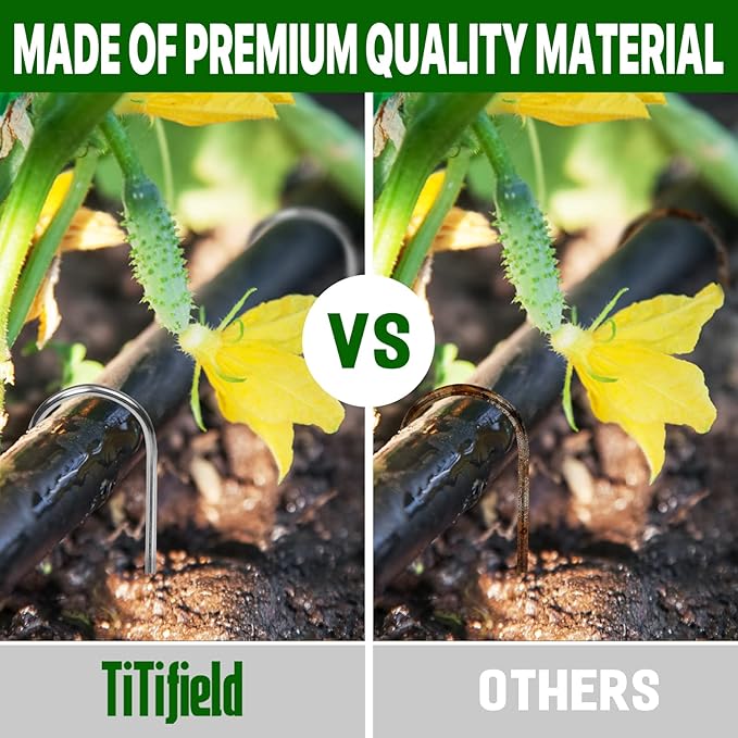 U Shape Garden Stakes 50 Packs 4 Inch 11 Gauge Irrigation Tubing Stakes, Heavy Duty Galvanized Landscape Staples for Tube, Lawns, Landscape Fabrics,Irrigation Hose and Weed Barriers