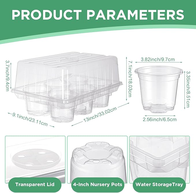 Vesici 10 Pack Seed Starter Tray Kit Seedling Starter Trays with 4 Inch Nursery Pots and Humidity Dome (60 Cells) Mini Greenhouse Plant Germination with Labels for Garden(Clear)