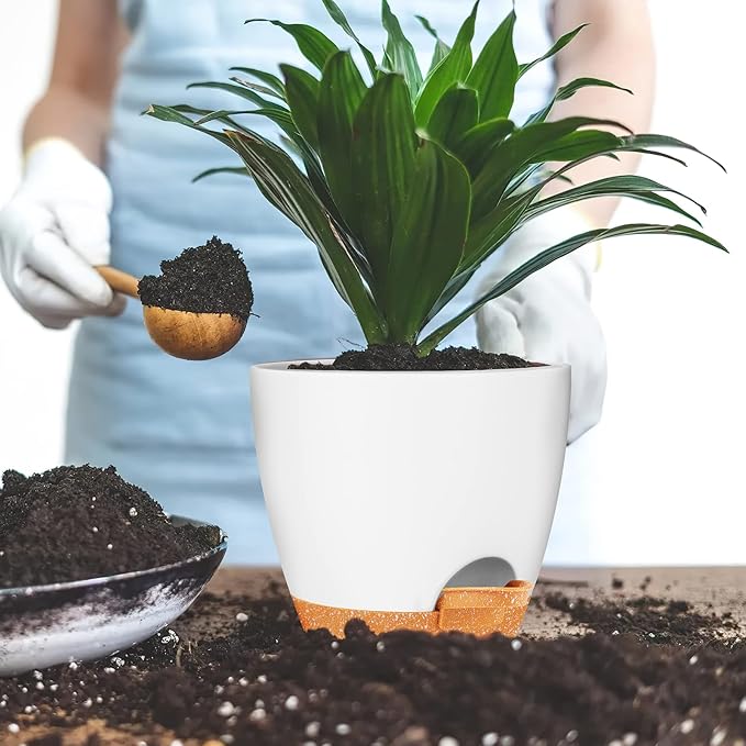 GARDIFE Plant Pots 7/6.5/6/5.5/5 Inch Self Watering Planters with Drainage Hole, Plastic Flower Pots, Nursery Planting Pot for All House Plants, Succulents,Snake Plant, African Violet, Flowers,White