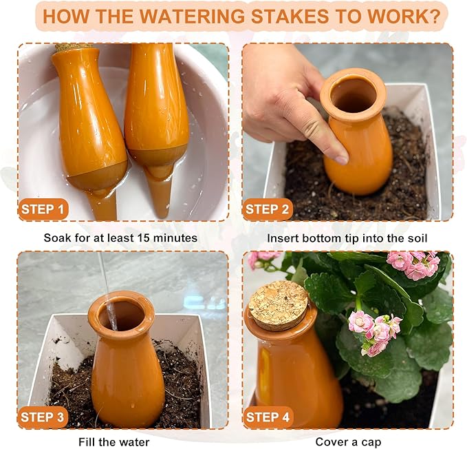 4 Packs Plant Watering Globes, Self Watering Planter Insert, Clay Plant Watering Devices, Self Watering Pots for Indoor Plant, Automatic Watering Bulbs Drip Irrigation for 1 Week Easy to Refill-Orange