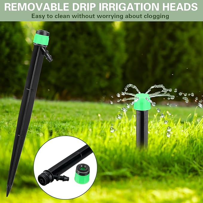 32 Pcs Drip Irrigation Emitters Drip Emitters for 1/4 Inch Tubing Irrigation Drippers Sprayer Adjustable 360 Degree Water Flow Drip for Garden Lawn Flower Bed Irrigation System (Green)