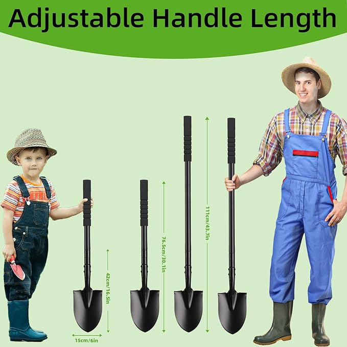 43.7Inches Spade Shovel Small Trench Shovel with Heavy Duty Steel Handle Garden Tools, Small Shovel for Digging Gardening Camping Yardwork Car Shovel, Black