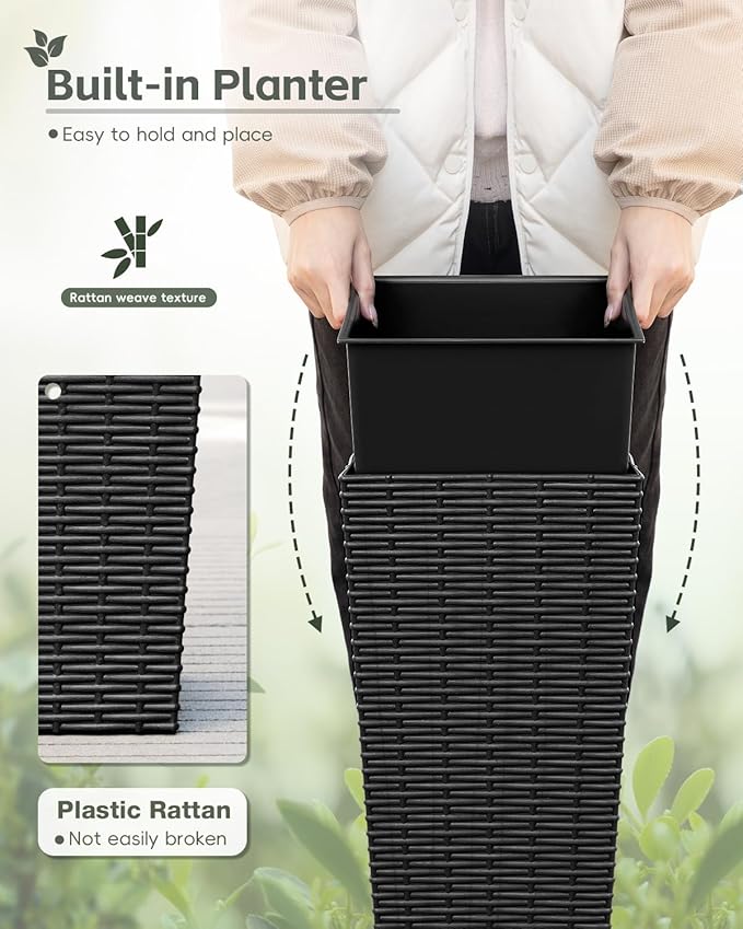 Greesum Large Tall Planter for Outdoors Plants, Set of 2, 24" Tall Plastic Flower Pots, Tapered Porch Planter with Drainage Holes for Patio, Backyard, Black