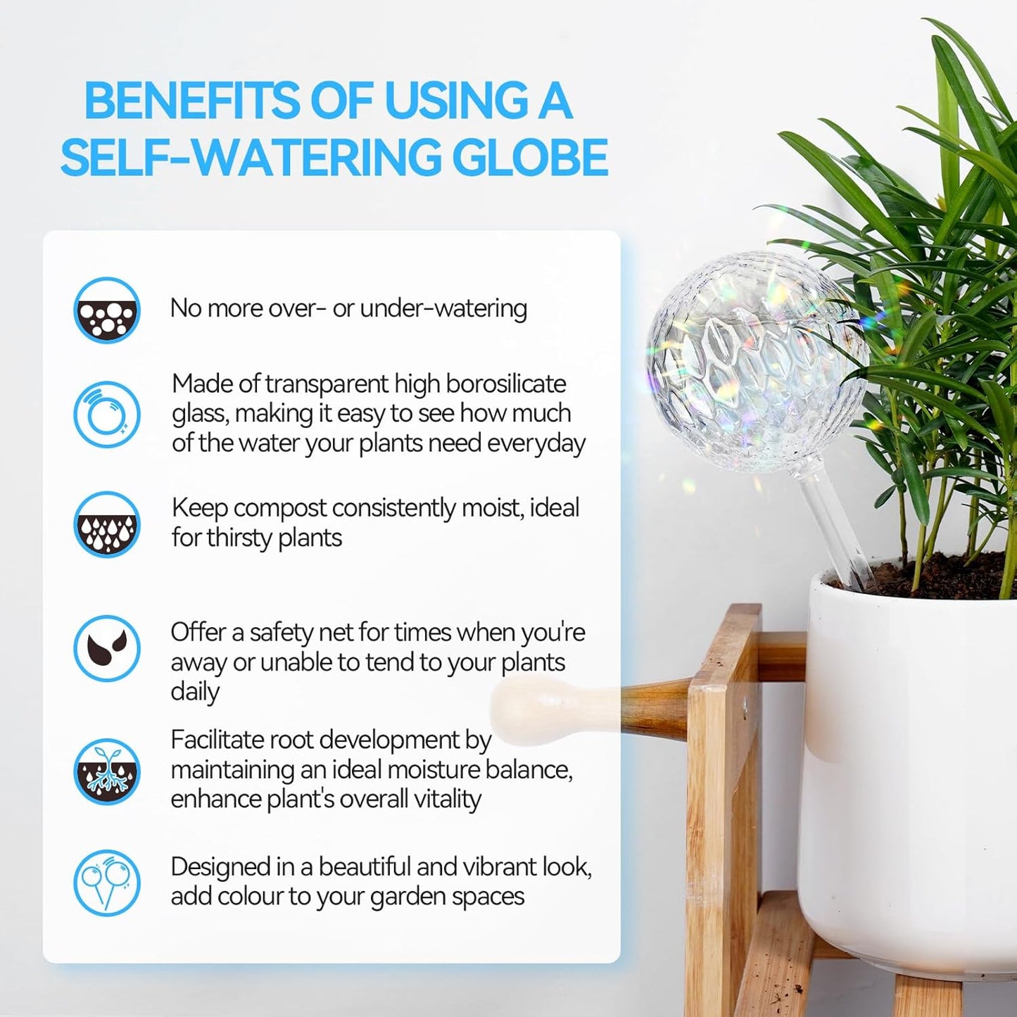 FLORA GUARD Plant Watering Globes, 4-PCS Iridescent Rainbow Glass Water Bulbs, Self Watering Planter Insert, Automatic Plant Waterer Bulbs Devices