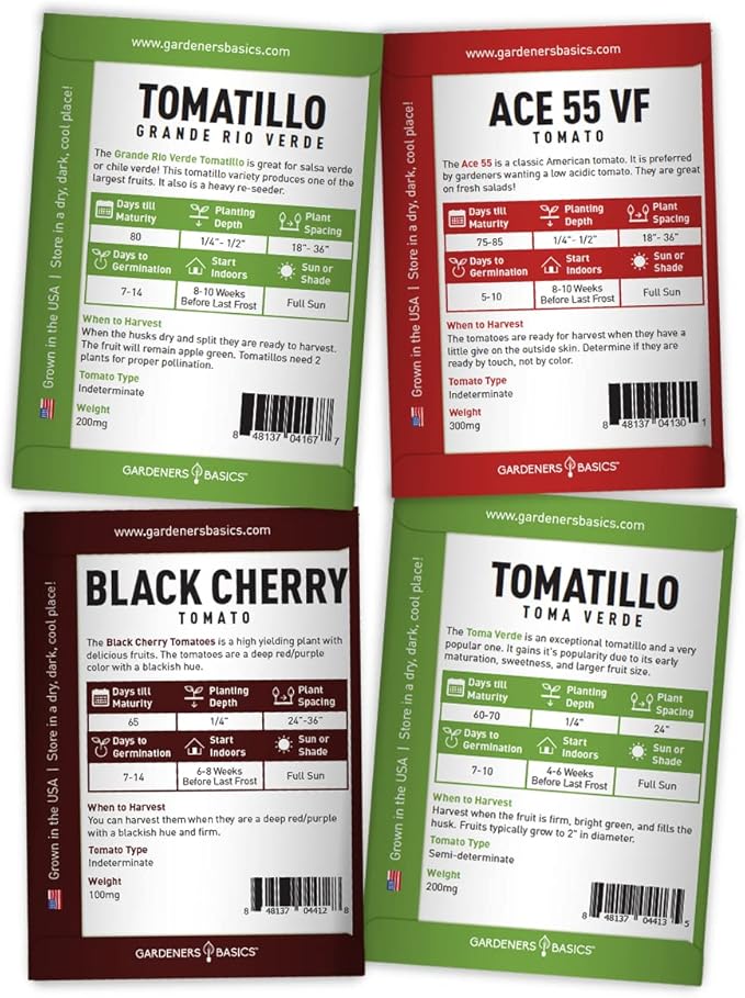 Gardeners Basics, Tomato Seeds for Planting 16 Variety Pack Heirloom Tomato Seeds, Tiny Tim, Cherry Tomato Seeds, Beefsteak Seeds, Roma Tomato Seeds, Determinate and Indeterminate and More, Non GMO