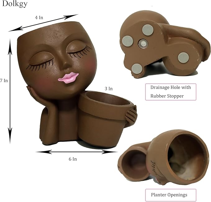 Face Flower Pot Head Planter, Black Woman Unique Planters for Indoor Outdoor Plants, Novelty Plant Pots Lady Vase with Drainage Hole Home Garden Succulents Cactus