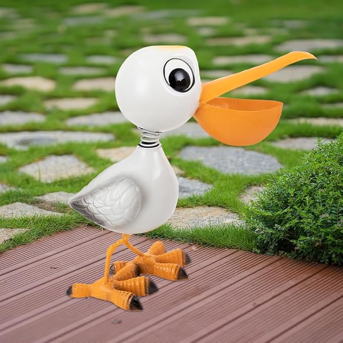 12.5" Pelican Statue Metal Yard Decorations Outdoor,Pelican Garden Statues Sculptures Seabird Ornament,Coastal Ocean Bird Yard Art Decor for Porch Patio Lawn,Metal Garden Decor for Outside