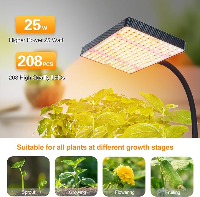 Grow Lights for Indoor Plants Full Spectrum, FECiDA Tripod Stand Grow Light, 4/8/12 Hr Timer Grow Light with Stand, 208PCS LEDs, 2000 Lumen, Bright Enough, 24"-64" Height Adjustable
