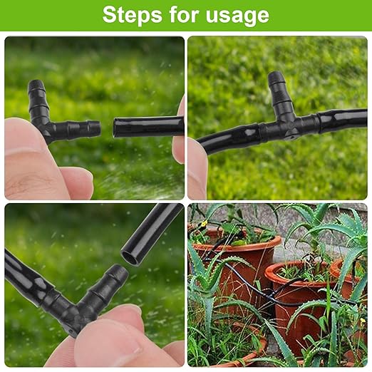 300pcs 1/4" Universal Barbed Tee Fittings, Kalolary Barbed Connectors Drip Irrigation Fits for 4/7mm Water Hose Drip Irrigation Watering System