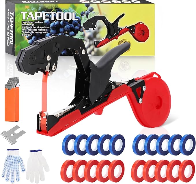 Plant Tying Machine, Lightweight Plant Tie Machine, Tapener Tying Tool with 10000pcs Staples 20 Rolls Tape for Tomatoes Grapes Cucumbers Climbing Plants