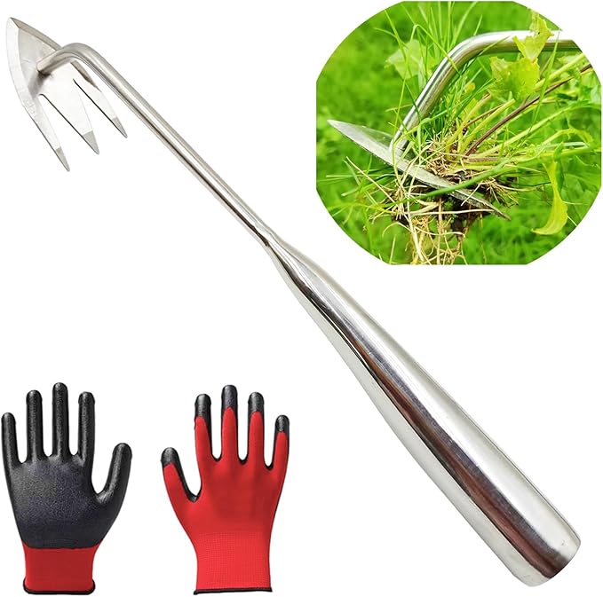 Gardening Weed Puller Tool,V-Shaped Hand Weeding Pulling Tool,Weed Removal Tool,Wood Handle Weeder Tool for Garden,Uprooting Weed Remover Tools (13.8inch)