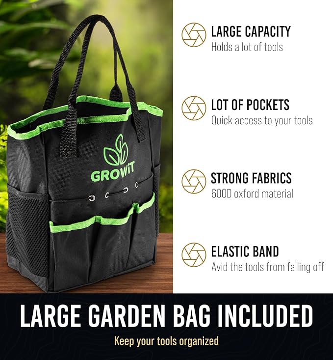 GROWIT Heavy Duty Gardening Tools - 22-Piece Gardening Gifts for Women, Mom, Men - Durable, Ergonomic Garden Tool Set