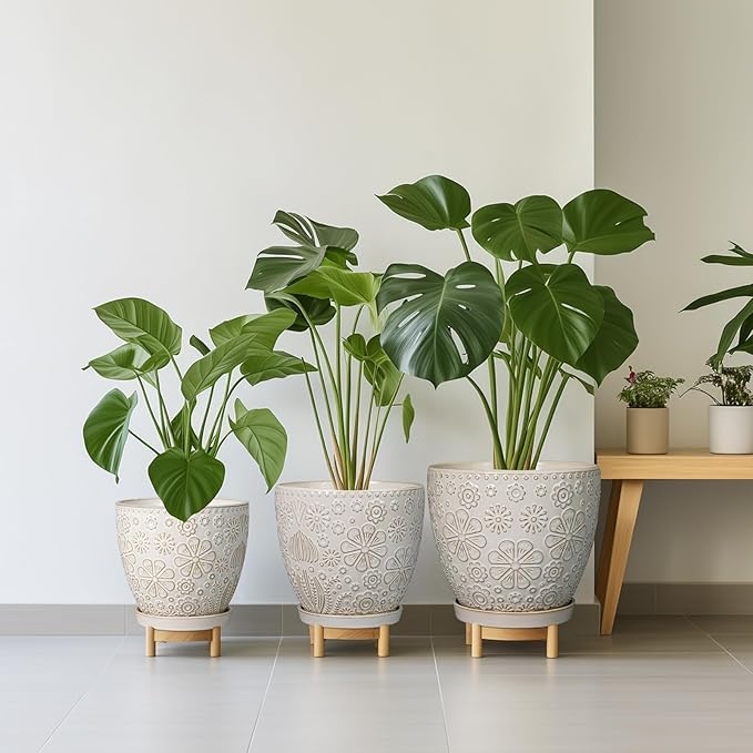 10 Inch Ceramic Planter Pot Large Plant Pot for Indoor Plants Outdoor Round Flower Pot with Drainage Hole and Saucer for Home Garden Decor White