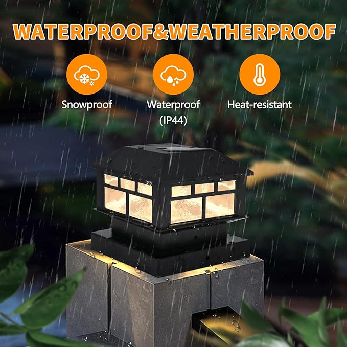 Solar Post Cap Lights Outdoor, 20LM Fence Post Cap Lights, 3.5x3.5 4x4 5x5 Inch Wooden Post Solar Lights Waterproof, Deck Lights Solar Powered for Garden Deck Patio Decoration(Black 2 Packs)