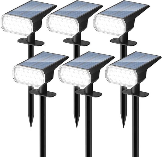 Solar Lights Outdoor Waterproof: IP65 Led Spot Light Decorations for Garden - 3 Lighting Modes Solar Powered for Yard - Dust to Dawn Landscape Lighting Patios Pathway Driveway 6PC White
