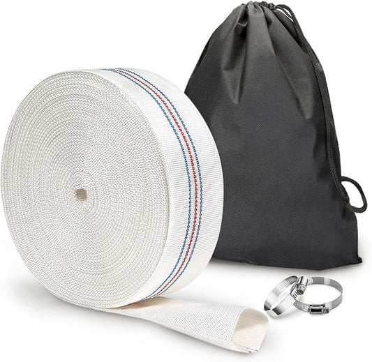 Foresee 2.50 in x 65 ft Backwash Discharge Hose Heavy Duty Reinforced, PVC Lay-Flat Fire Hose (White) with Dual Clamps, for Swimming Pool Pipe, Pump, Water Transfer, Garden Irrigation