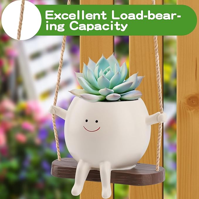 Swing Face Planter Pot, Hanging Planters for Indoor Plants, Cute Pot, Hanging Planter, Hanging Pots for Plants Indoor, Hanging Pot for String of Pearls Plant Live,Resin Succulents Plants Pot