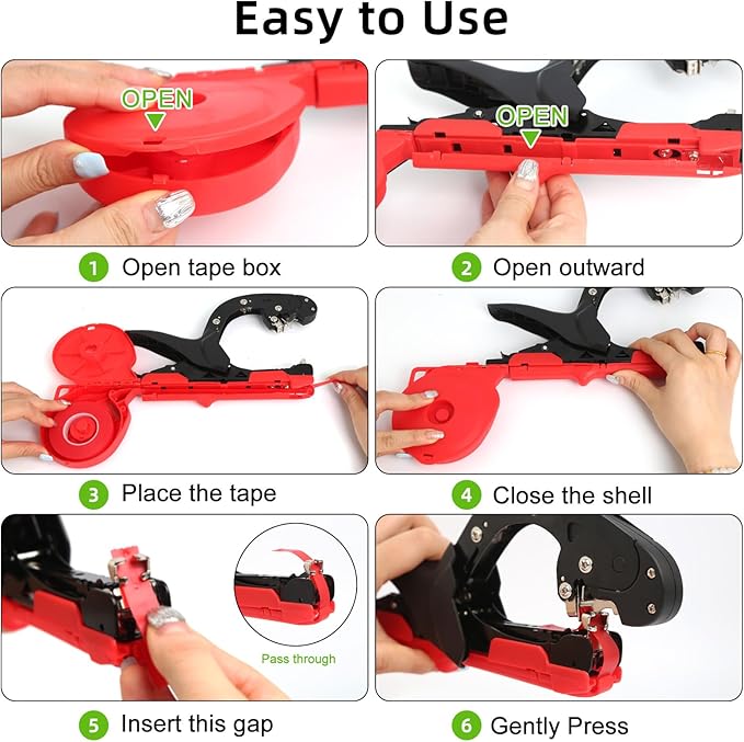Plant Tying Machine, Plant Tape Gun, Lightweight Plant Tying Tape Tool to Tie Up Vine Quickly, with 20 Rolls of Tapes+10000pcs Staples, for Vegetable Grape Cucumber Tomato Flower and Pepper