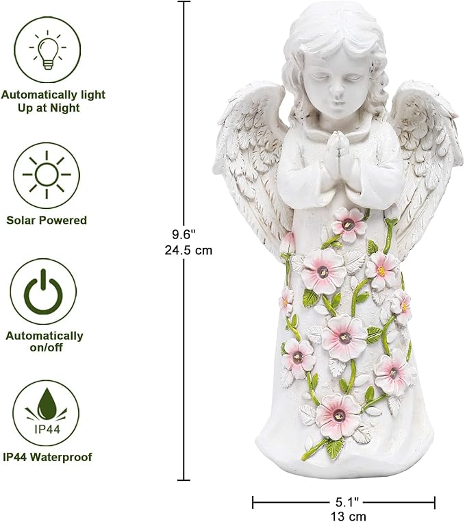 Nacome Solar Garden Outdoor Statues Angel with Succulent and 7 LED Lights – Lawn Decor for Patio, Balcony, Yard Ornament - Unique Housewarming Gifts