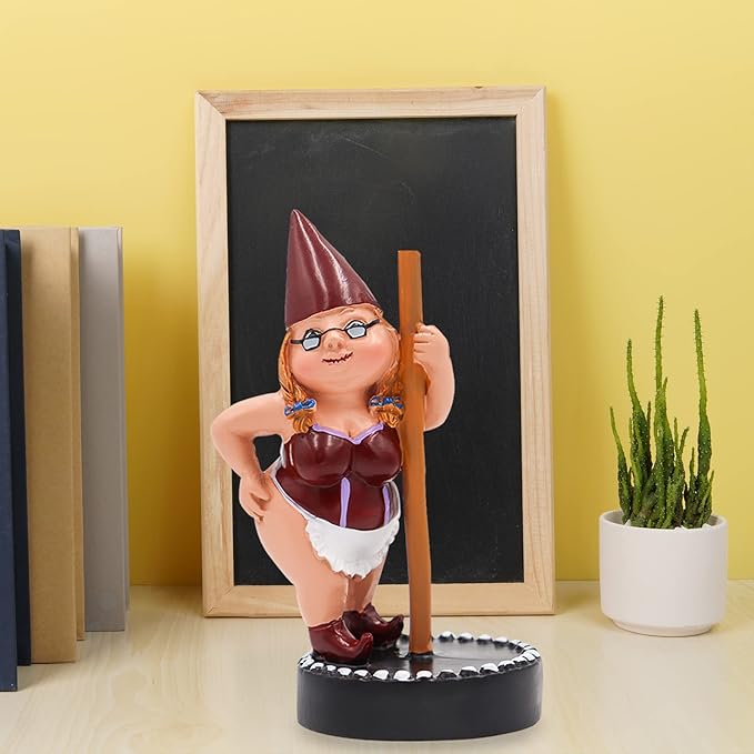 Pole Dancing Gnome Statue, Resin Garden Gnome Statues, Funny Outdoor Gnome Figure, Creative Garden Spring Decoration, Pole Dance Garden Gnome, Spring Garden Statue, Dancing Lady Gnome Statue (Red)