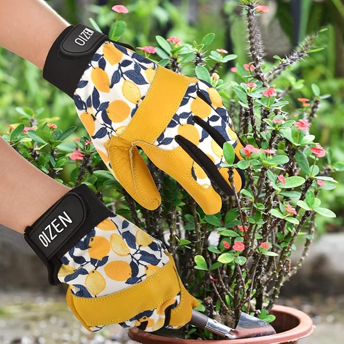 2 Pair Cowhide Leather Thorn Proof & Puncture Resistant Gardening Gloves for Women and Men, Touchscreen Compatible Working Gloves for Weeding, Digging, Planting, Gardening Gifts for Women (Large)